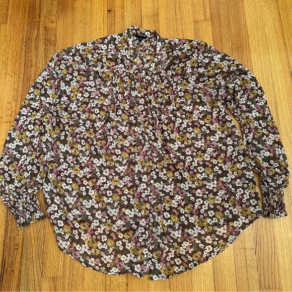 Torrid Floral Crinkle Chiffon Smocked Blouson Long Sleeve Blouse Size 0 (k11) - Picture 4 of 12